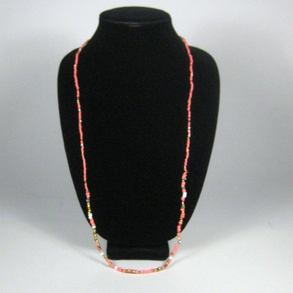 Necklace 34 In Orange Strand Seed Beaded Jewelry Women String NO CLASP - Picture 2 of 6